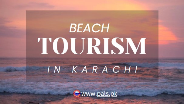 Lifeguard patrolling a crowded Karachi beach with visitors enjoying the sea