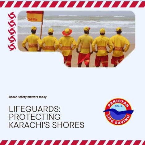 A lifeguard from PALS Rescue scanning the water at Hawksbay Beach in Karachi.